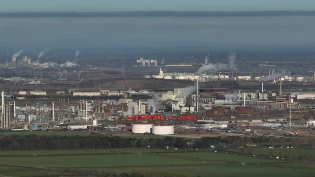 Wilton ex ICI site Sembcorp Alpek, industrial Teesside Aerial Drone Footage zoom pan - Aerial H264 4k - Clip 1