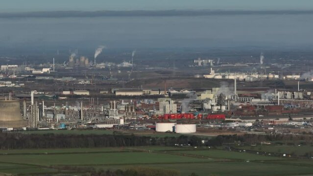 Wilton ex ICI site Sembcorp Alpek, industrial Teesside Aerial Drone Footage zoom pan - Aerial H264 4k - Clip 3