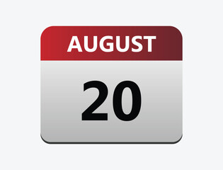 August 20th calendar icon vector. Concept of schedule. business and tasks.