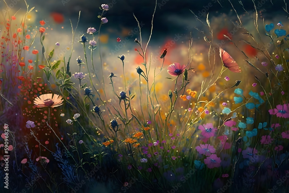 Wall mural background with flowers created using ai generative technology