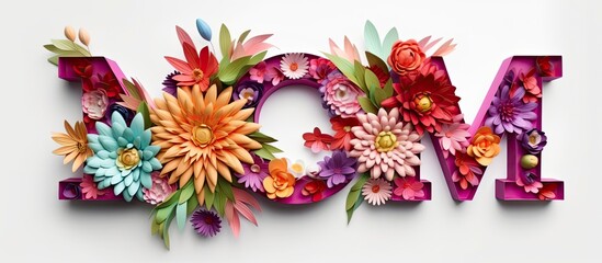 Illustration of Mom Text Word Made With Flowers for Mothers Day By Generative AI