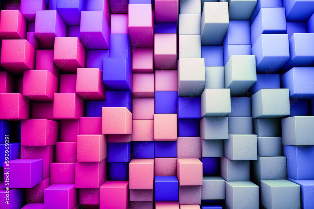 Poster abstract background of cube blocks wall stacking design neon pastel color for cubic wallpaper backgr