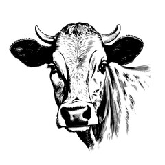 portrait realistic cow tattoo isolated black and white vector clip art background. emblem logo portrait realistic cow tattoo isolated black and white vector clip art background