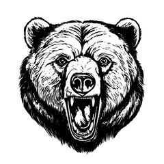 portrait realistic angry grizzly bear tattoo isolated black and white vector clip art background. emblem logo portrait realistic angry grizzly bear tattoo isolated black and white vector clip art