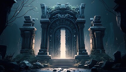 Fototapeta premium necropolis portal, digital art illustration, Generative AI