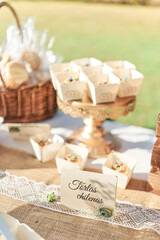 Fototapeta na wymiar Sweet table with desserts during wedding