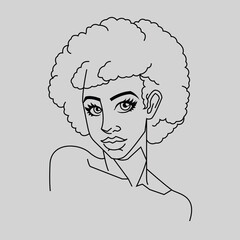 Drawing of a woman with lines, with afro hair.