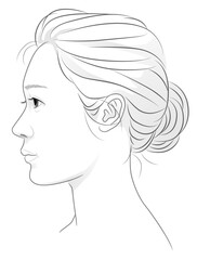 若い女性の横顔の線画イラスト