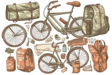 Fototapeta na wymiar Illustrate a collection of eco-friendly and sustainable lifestyle elements, such as reusable bags, solar panels, and bicycles, Generative AI
