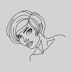 Drawing of a woman with lines, with short hair