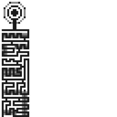 Pixelated Black Maze with Antenna on White Background