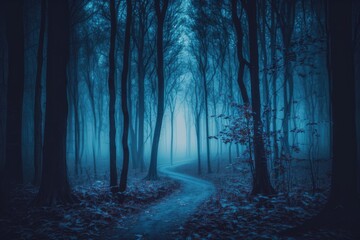 Fototapeta premium mystical forest path under the starry night sky. Generative AI