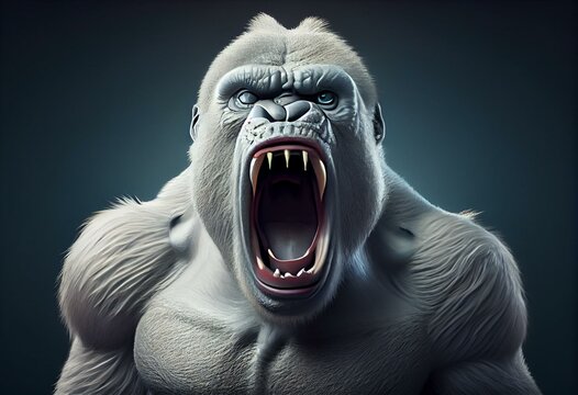 Fun white gorilla - 3D Illustration. Generative AI