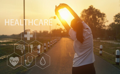 Healthcare.Warm-up before exercise. Good health.Mental health when exercising.low key lighting.