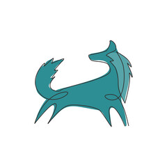 One single line drawing of cute fox company logo identity. City zoo icon concept. Trendy continuous line draw design vector graphic illustration
