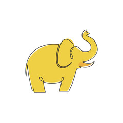 One continuous line drawing of big cute elephant company logo identity. African zoo animal icon concept. Dynamic single line draw design vector graphic illustration
