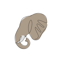 One single line drawing of big cute elephant corporate logo identity. Mammals zoo animal icon concept. Modern continuous line draw design vector graphic illustration