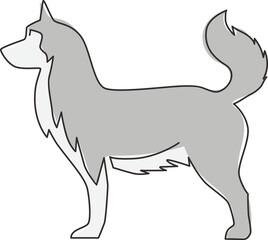 Single continuous line drawing of simple cute siberian husky puppy dog icon. Pet animal logo emblem vector concept. Trendy one line draw graphic design illustration