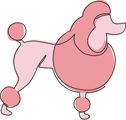 Single continuous line drawing of simple cute poodle puppy dog icon. Pet animal logo emblem vector concept. Modern one line draw design graphic illustration