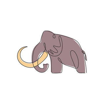 One continuous line drawing of big mammoth company logo identity. Prehistoric animal from ice age icon concept. Modern single line draw vector graphic design illustration