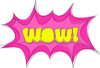 Single continuous line drawing of comical cute and fabulous typography quote - Wow. Calligraphic design for print, greeting card, banner, poster. One line draw design vector graphic illustration