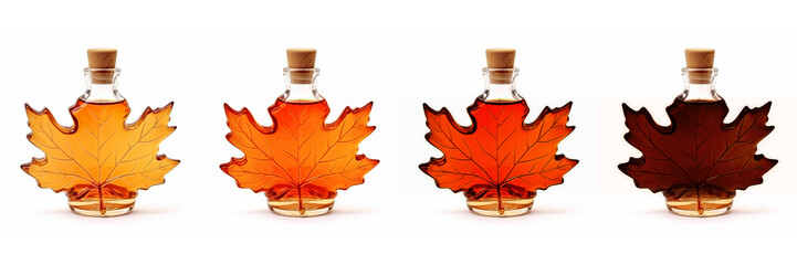 Maple syrup bottles grades, golden, amber, dark and very dark