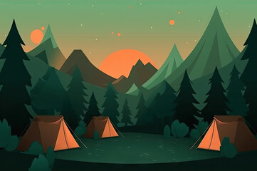 Camping in the forest created with Generative AI technology