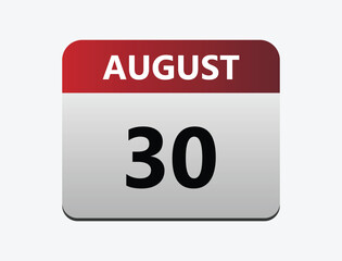 August 30th calendar icon vector. Concept of schedule. business and tasks.