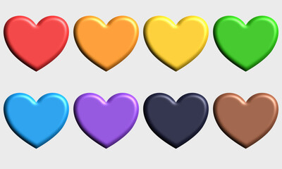 3D heart emojis. set of hearts.