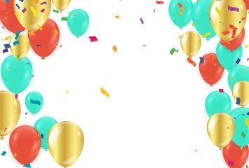 Celebration party banner with  balloons golden color and serpentine