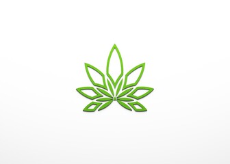 Obraz premium Cannabis plant in green color lineal minimalist style icon isolated on white background. 3D Render illustration