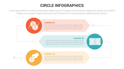 circle base infographics template diagram banner with vertical bar structure and 3 point step creative design