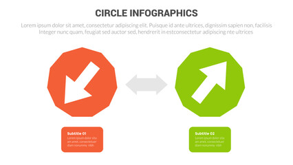 circle base infographics template diagram banner with up and down arrows and 2 point step creative design