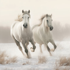 Obraz na płótnie Canvas white horse in the snow