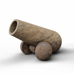 Vintage Medieval Stone Cannon. 3D Illustration. File with Clipping Path.
