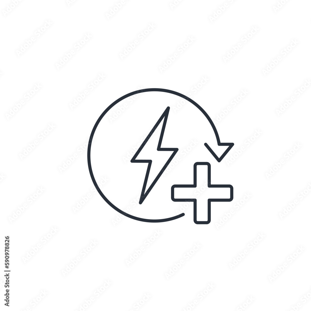 Poster energy with a plus sign. additional energy, resource. vector linear icon isolated on white backgroun