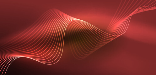 Shiny glowing neon wave. Neon light or laser show, electric impulse, power lines, techno quantum energy impulse, magic glowing dynamic lines