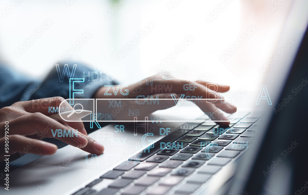 Aufkleber searching browsing internet data information with search bar. search engine optimization seo network