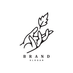 outline feminine hand  with leaf logo design vector for your bran or business