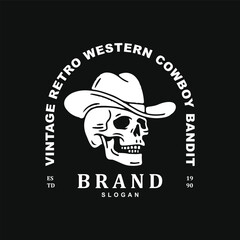 Vintage retro cowboy skull logo design badge