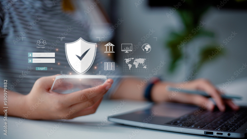 Poster cybersecurity concept, user privacy security and encryption, secure internet access future technolog
