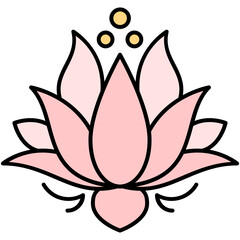 Lotus Icon, Line Filled Icon Style, Mind Meditation Yoga Symbol Vector Stock.