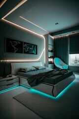 Fototapeta na wymiar Modern bedroom with LEDs