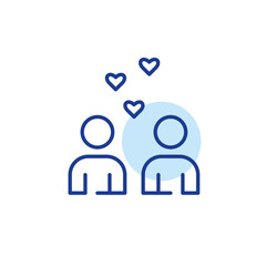Two users exchanging likes. Finding match on dating app. Romantic relationships. Pixel perfect, editable stroke icon