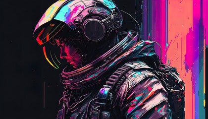 Fototapeta na wymiar Glitch astronaut in vaporwave style design rainbow cyberpunk ,Generate Ai