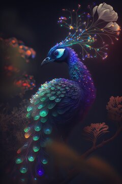 Peacock with glowing effect, close-up peocock isolated wallpaper, beautiful close up peocock 4k HD walpaper