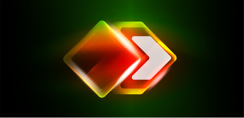 Neon glowing techno lines and arrows, hi-tech futuristic abstract background template