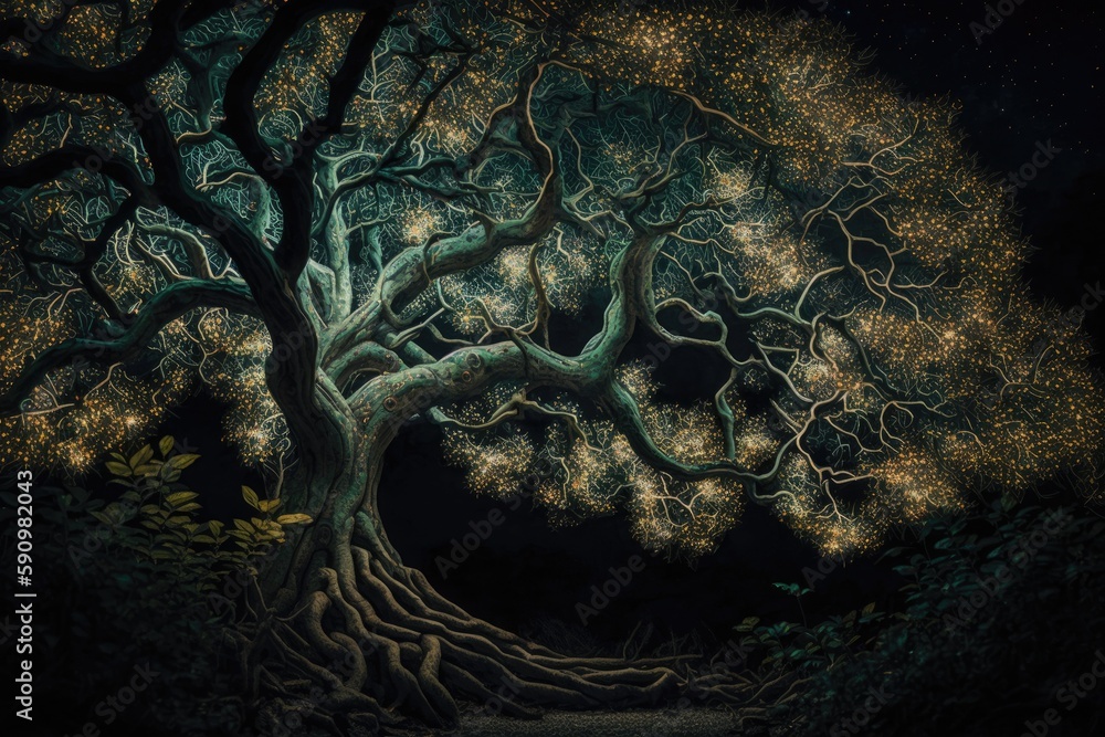Poster tree with roots visible. generative ai