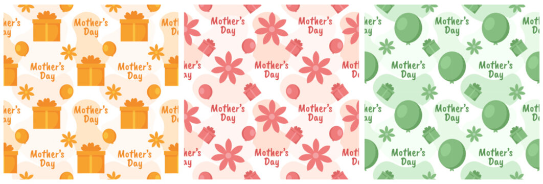 Set of Happy Mother Day Seamless Pattern Design in Element Decoration Template Hand Drawn Cartoon Flat Illustration