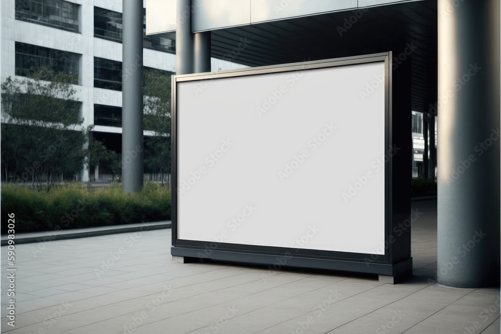 Poster blank advertising billboard in a large-scale square size in front of office building. concept of the